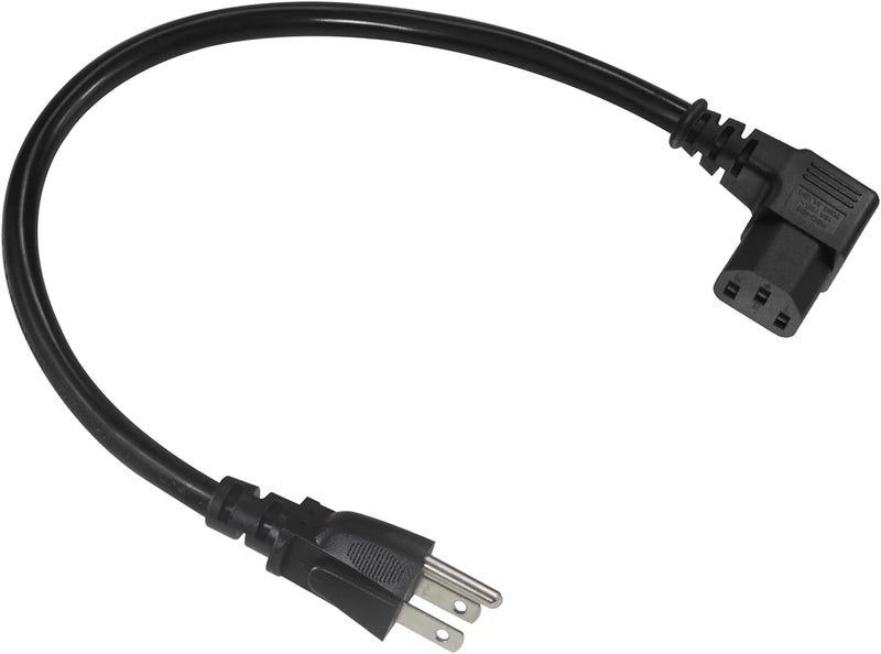 SPARKING 1FT Right Angle Computer Power Cord - NEMA 5-15 Plug to IEC C13 Power Cord,Universal PC Power Supply Cord, 16AWG, Black C13 3 Prong Angled AC Cord for PC Monitor/TV - Image 1